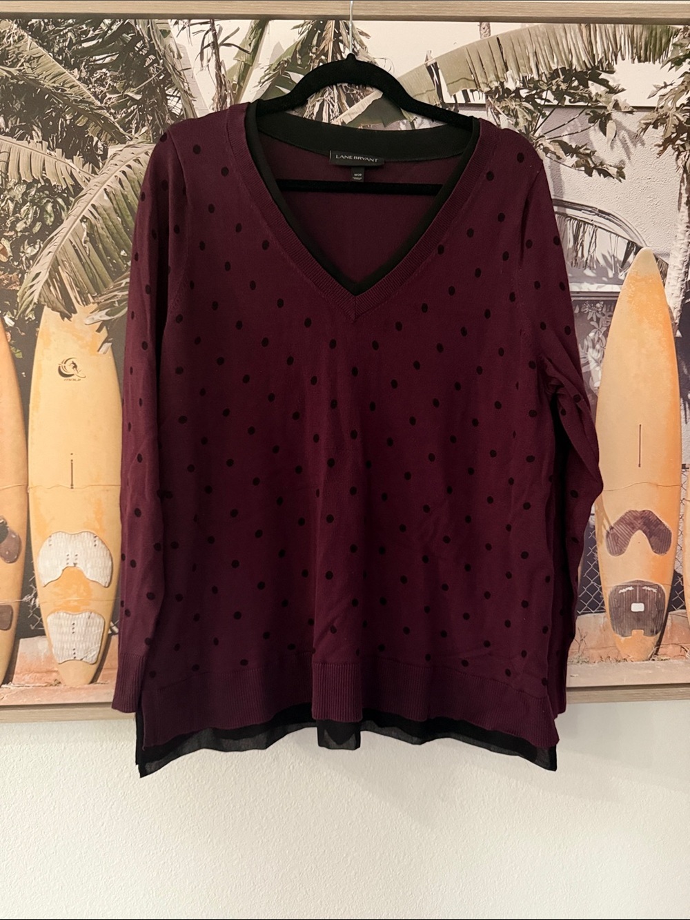 Lane Bryant Plum Polka-Dot V-Neck Layered Sweater